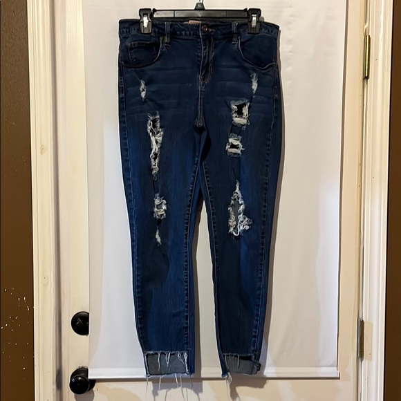 Highway Jeans Blue Ankle Cropped Distressed Denim - Picture 1 of 14